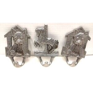 Carson Pewter Wall Hanger Hooks Keys Coat, Terrier Dog And Birds On Branch